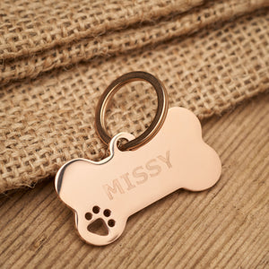 Rose Gold Bone Paw Print Tag