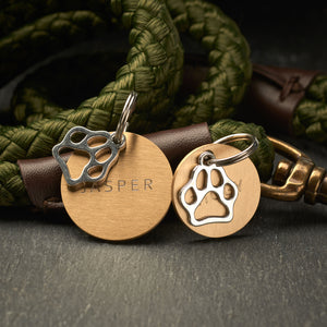 Gebürstetem Messing Kreis Silber Paw Print Tag