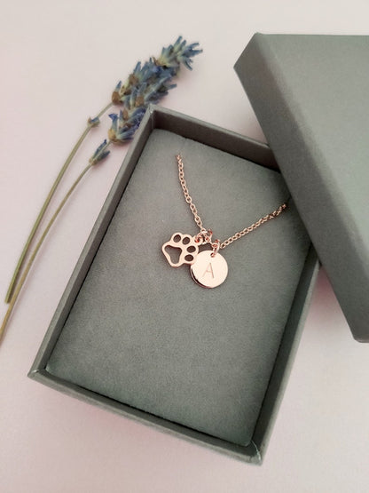 Personalized Paw necklace with initials