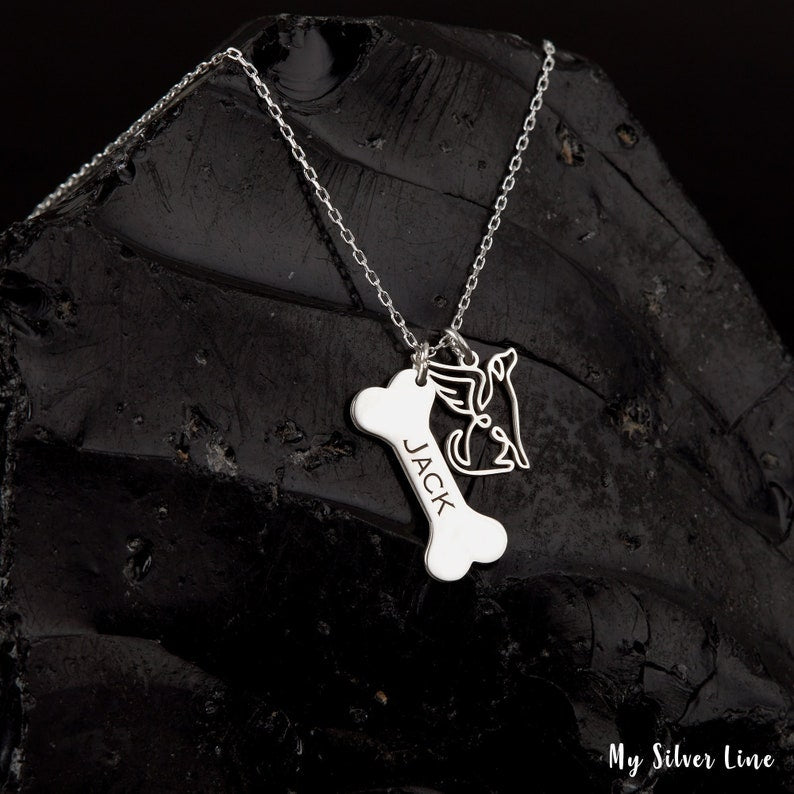 Personalized Bone Necklace with Angel Charm